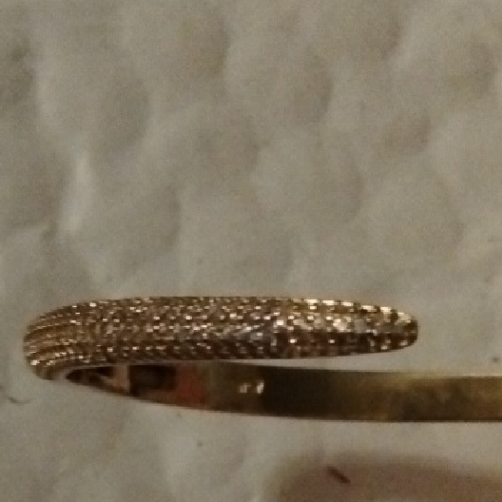 CZ Crystal Cuff Bangle Open Class Yellow Gold Tone Sleek 7-in NWT - Picture 5 of 6